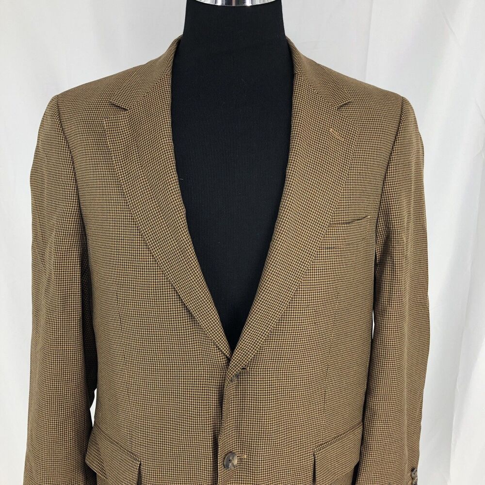 Talbot's Men's Brown Houndstooth Blazer Jacket Wool Silk 42R